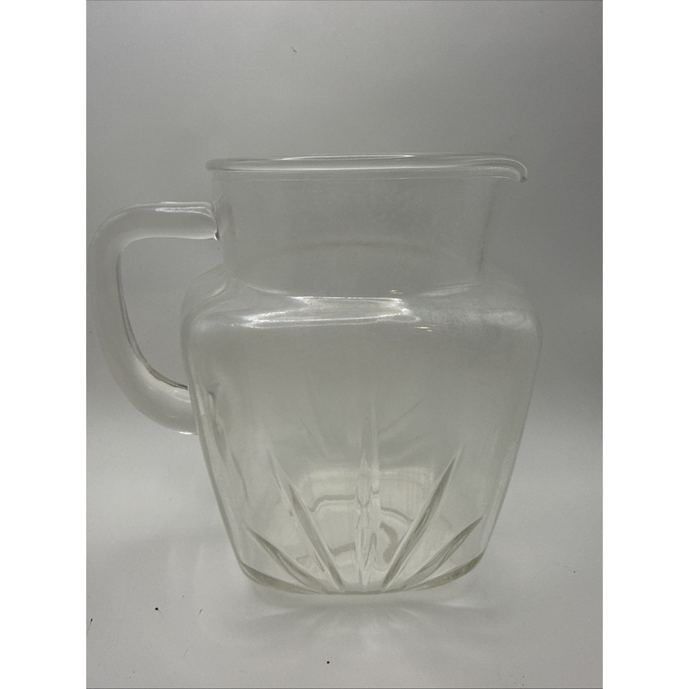 Vintage Square FEDERAL Pitcher Clear Glass STAR Bottom &‎ Sun Starburst 7"Tall